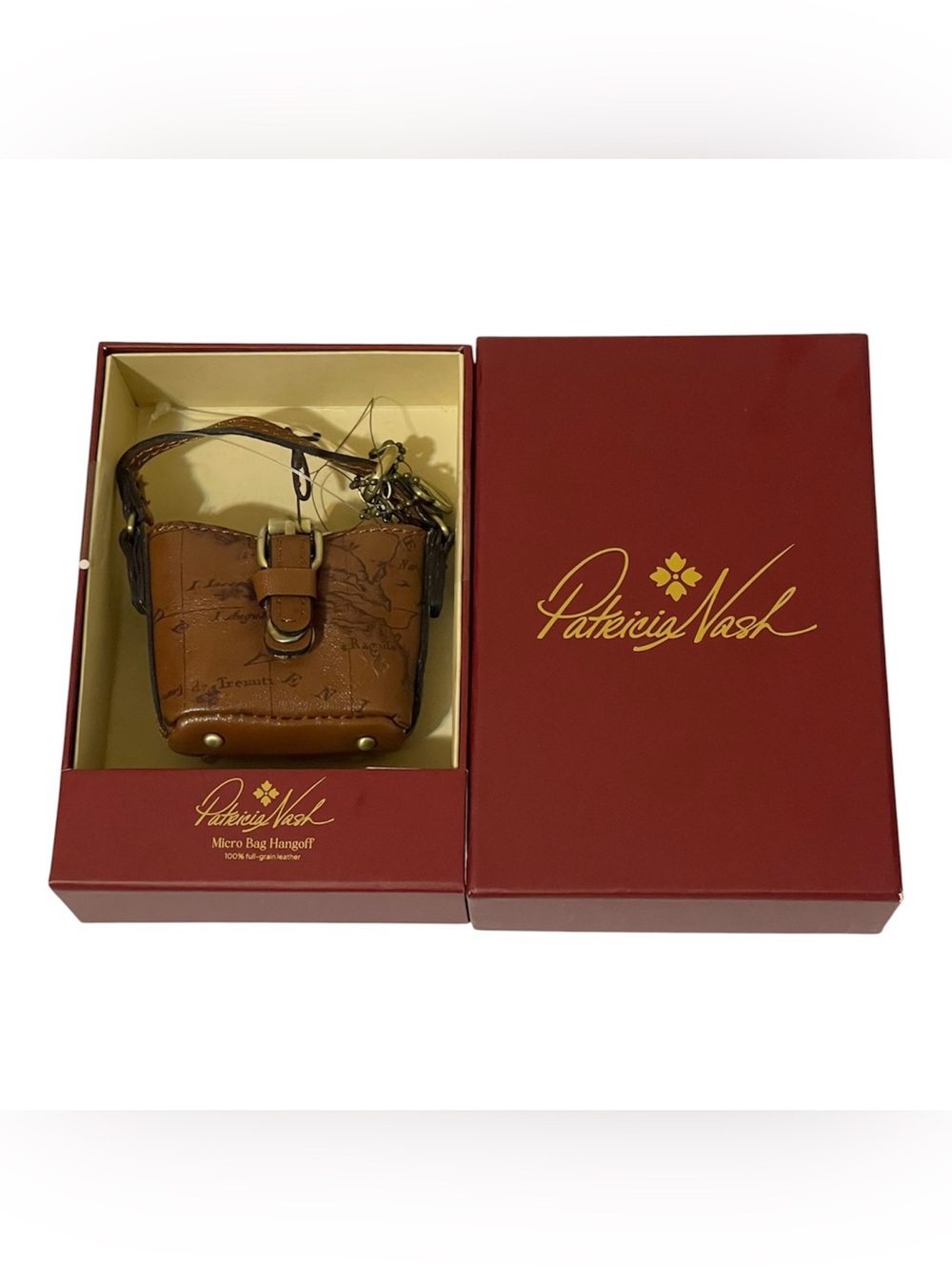 Patricia Nash Micro Bag Hangoff 100% Full-Grain Leather Signature Map - NWT**